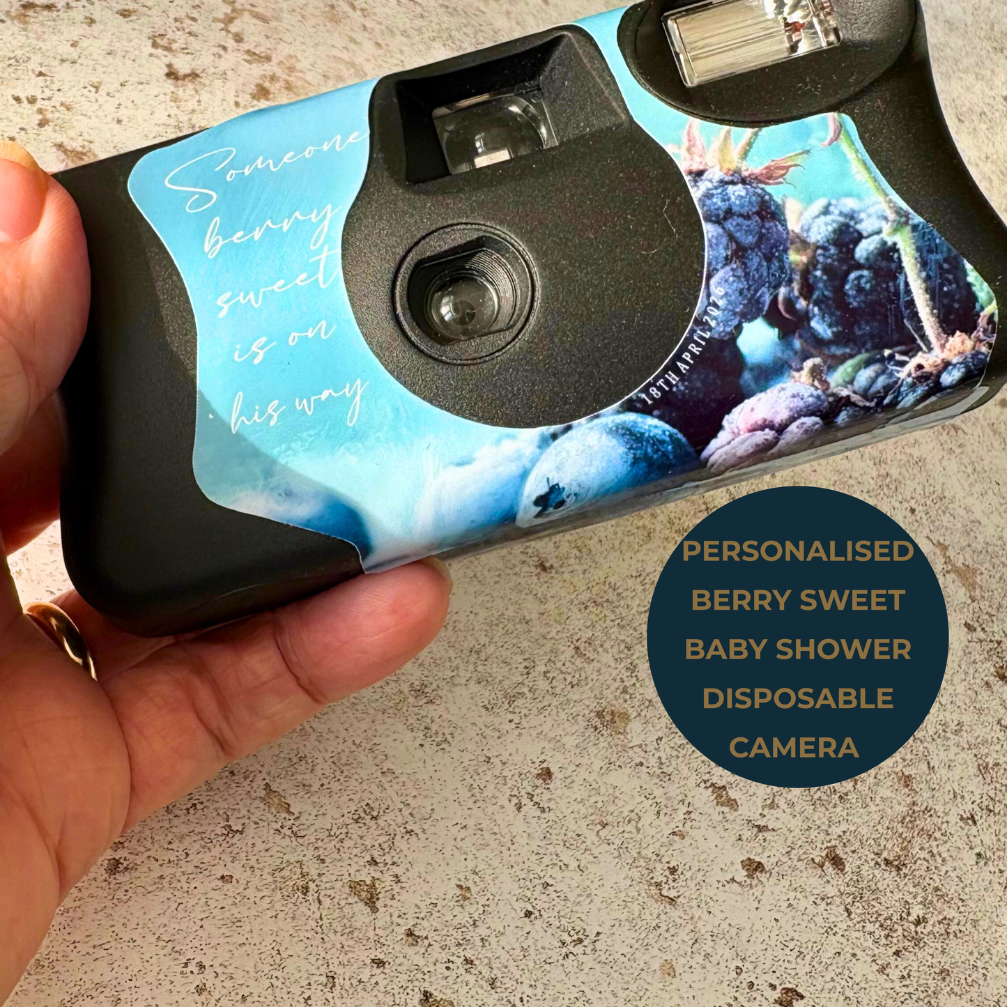 Berry Sweet Personalised Baby Shower Disposable Camera Wraps – Baby Boy Blueberry & Blackberry Theme