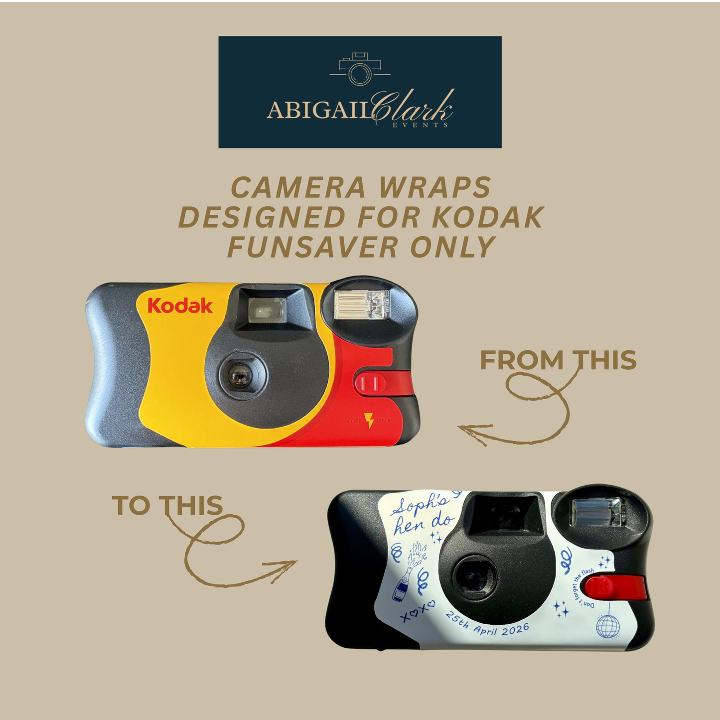 Personalised Blue Line Art Hen Party Camera Wraps for Kodak FunSaver