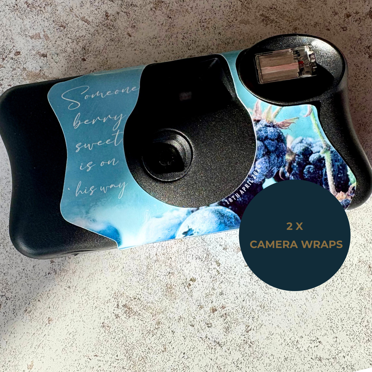 Berry Sweet Personalised Baby Shower Disposable Camera Wraps – Baby Boy Blueberry & Blackberry Theme