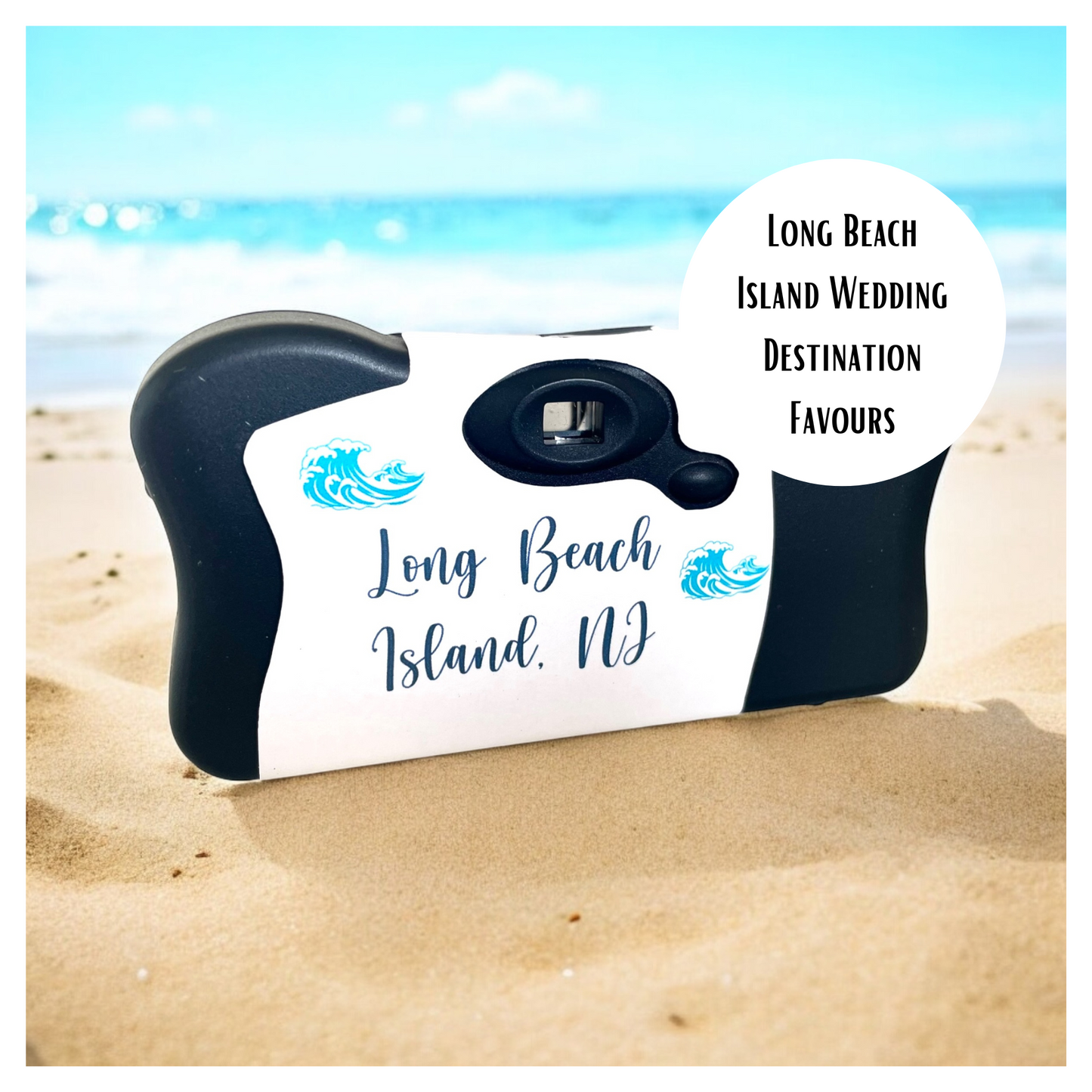 Navy Blue Waves Disposable Camera Stickers for Beach Weddings