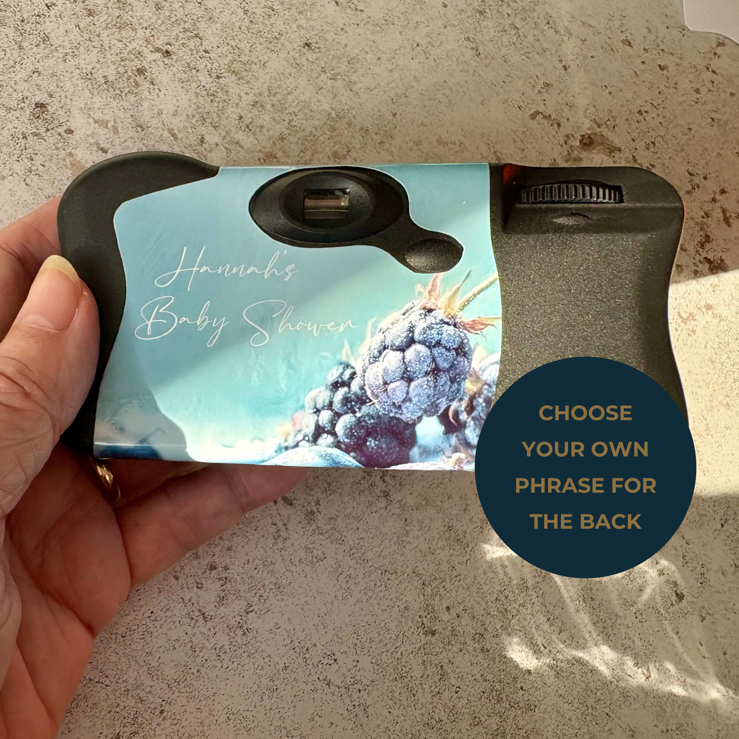 Berry Sweet Personalised Baby Shower Disposable Camera Wraps – Baby Boy Blueberry & Blackberry Theme