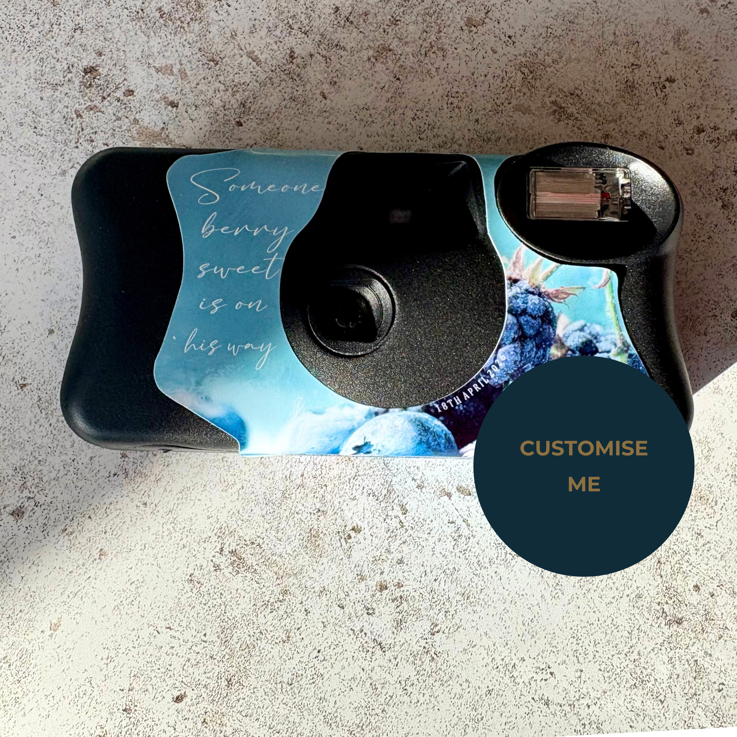 Berry Sweet Personalised Baby Shower Disposable Camera Wraps – Baby Boy Blueberry & Blackberry Theme