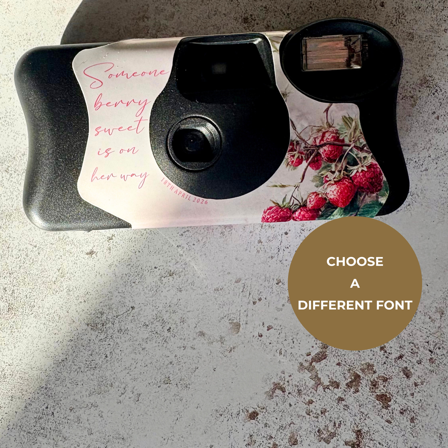 2 x Berry Sweet Personalised Baby Shower Disposable Camera Wraps – Strawberry & Raspberry Design