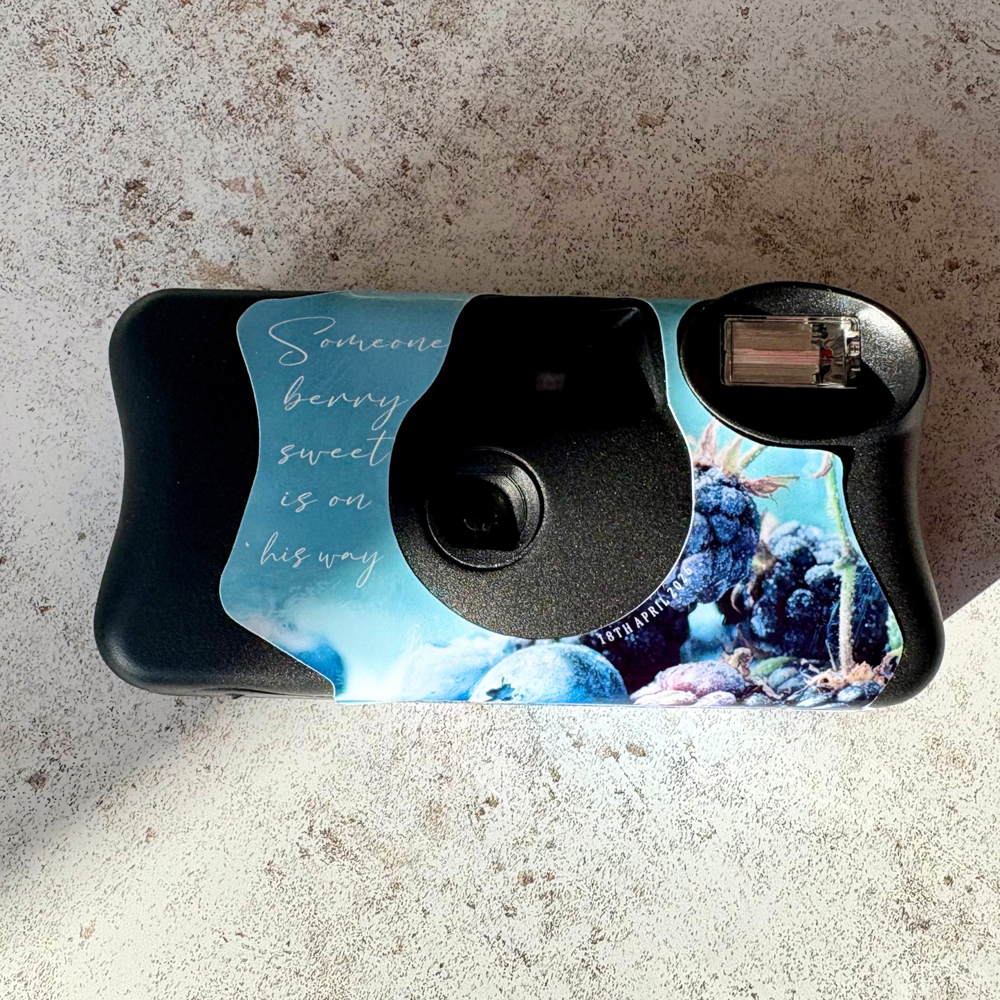 Berry Sweet Personalised Baby Shower Disposable Camera Wraps – Baby Boy Blueberry & Blackberry Theme