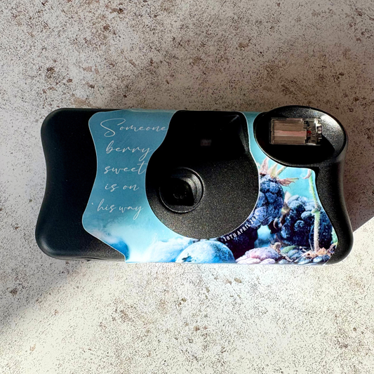 Berry Sweet Personalised Baby Shower Disposable Camera Wraps – Baby Boy Blueberry & Blackberry Theme