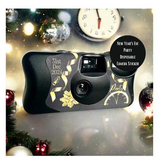 Black and Gold New Year's Eve Party Disposable Camera Sticker