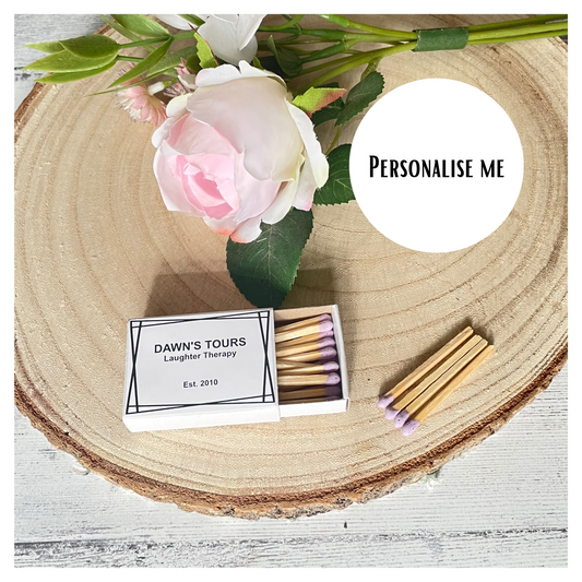 Personalised wedding favour matchboxes lilac matches