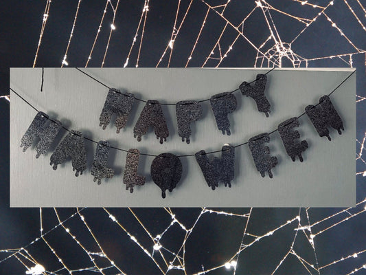 Halloween Black Sparkly Card Bunting