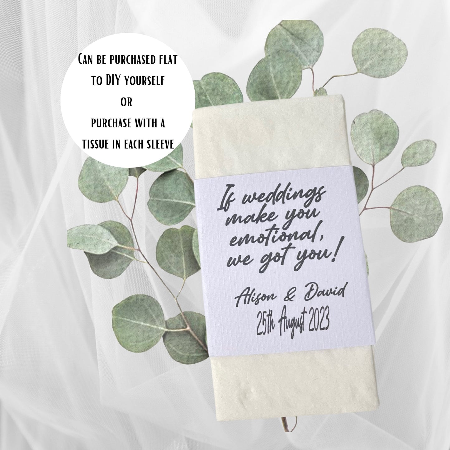 Personalised Wedding Tissue Packs With Custom Names & Wedding Date
