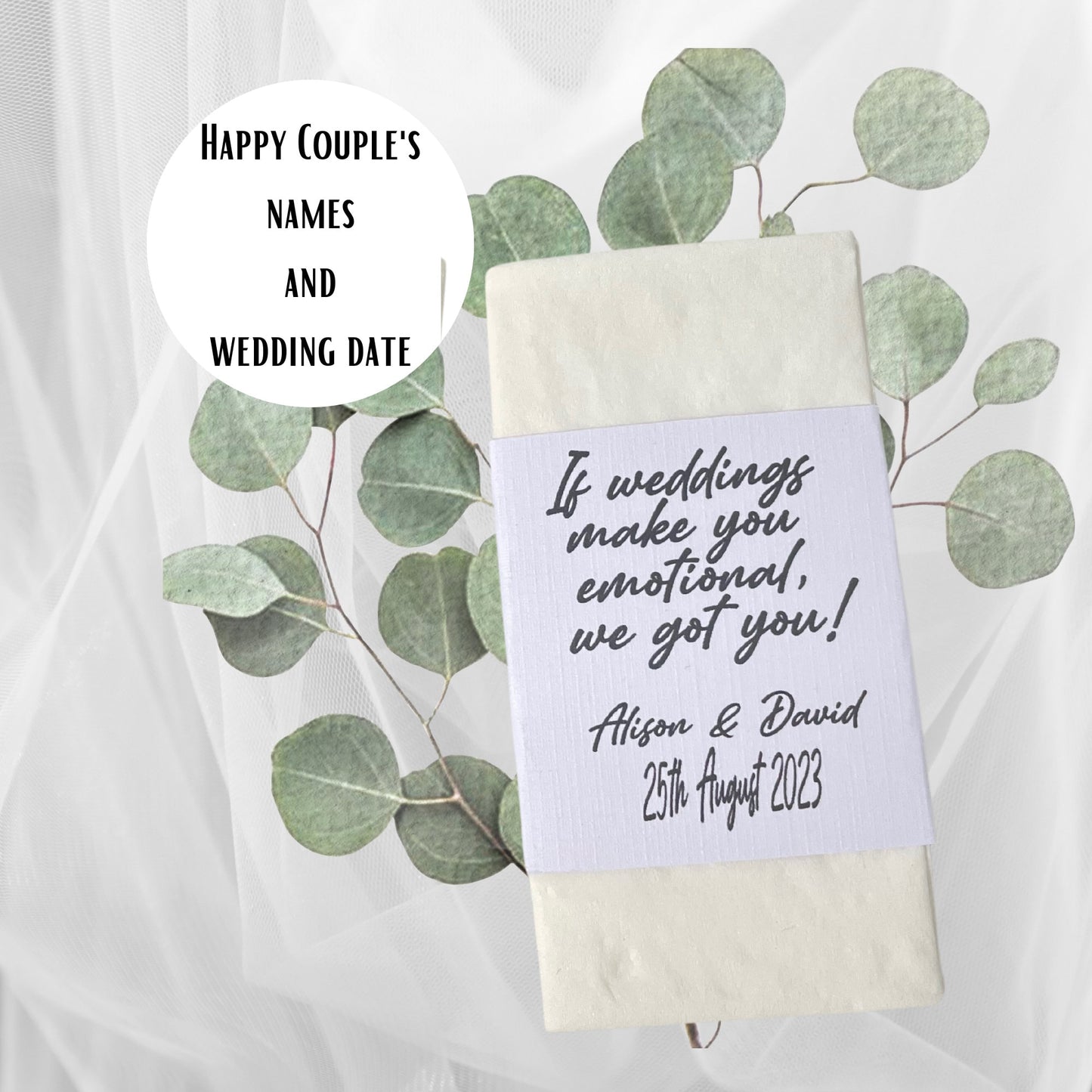 Personalised Wedding Tissue Packs With Custom Names & Wedding Date
