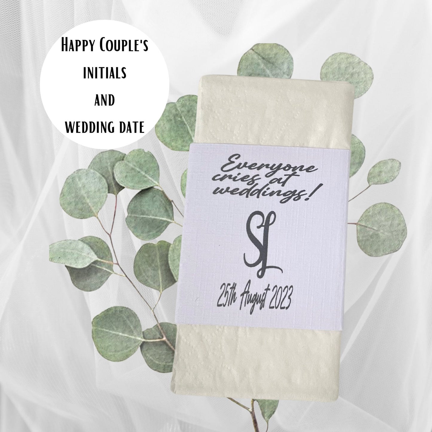Personalised Wedding Tissue Packs With Custom Names & Wedding Date