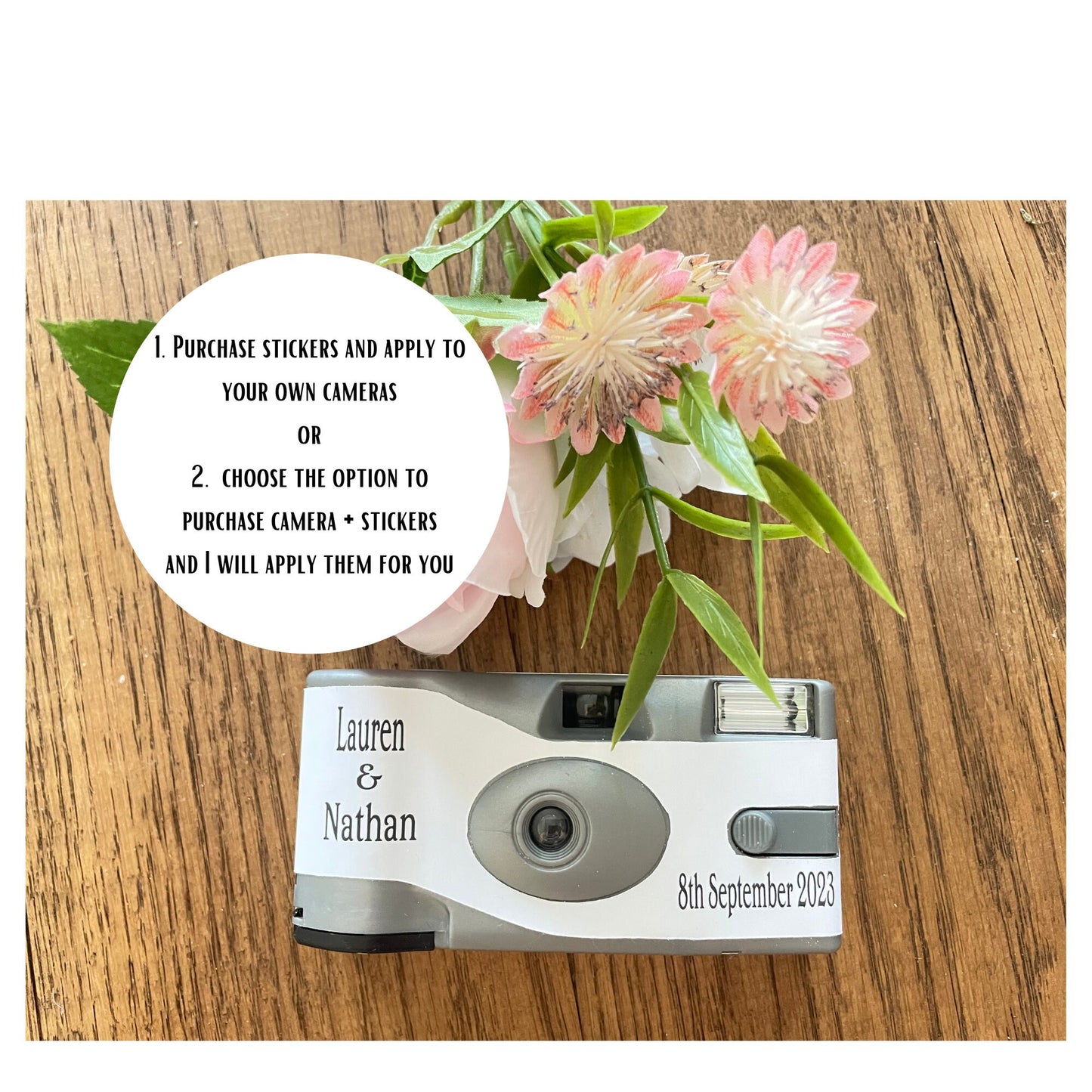 Personalised Wedding Stickers for Agfa Le Box Disposable Camera Favours
