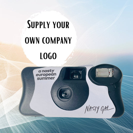 Company logo disposable camera stickers for marketing your business or media event.  Stickers fit Kodak FunSaver and can be whatever colour you choose with your own logo or you can have me make you a logo.