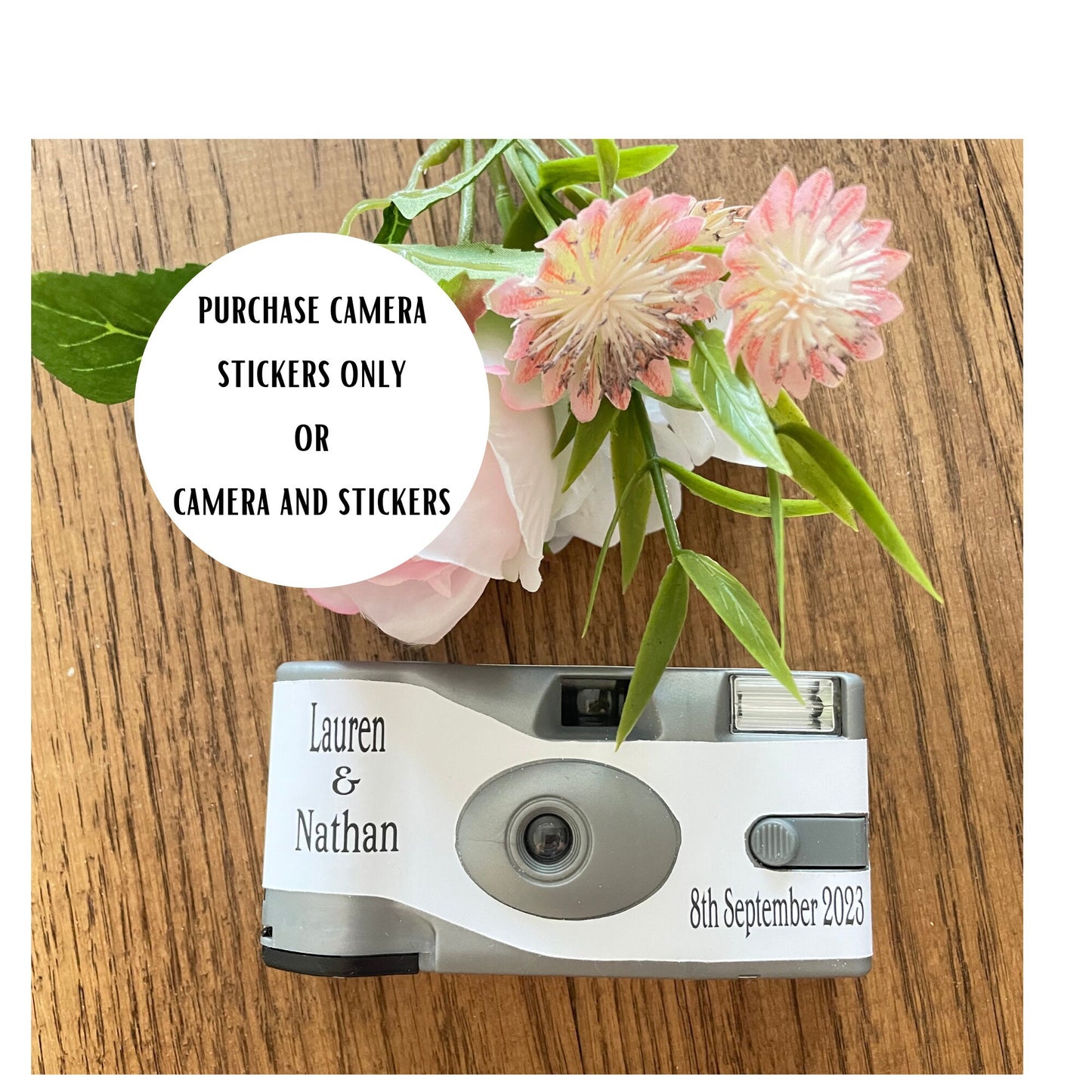 Personalised Wedding Stickers for Agfa Le Box Disposable Camera Favours