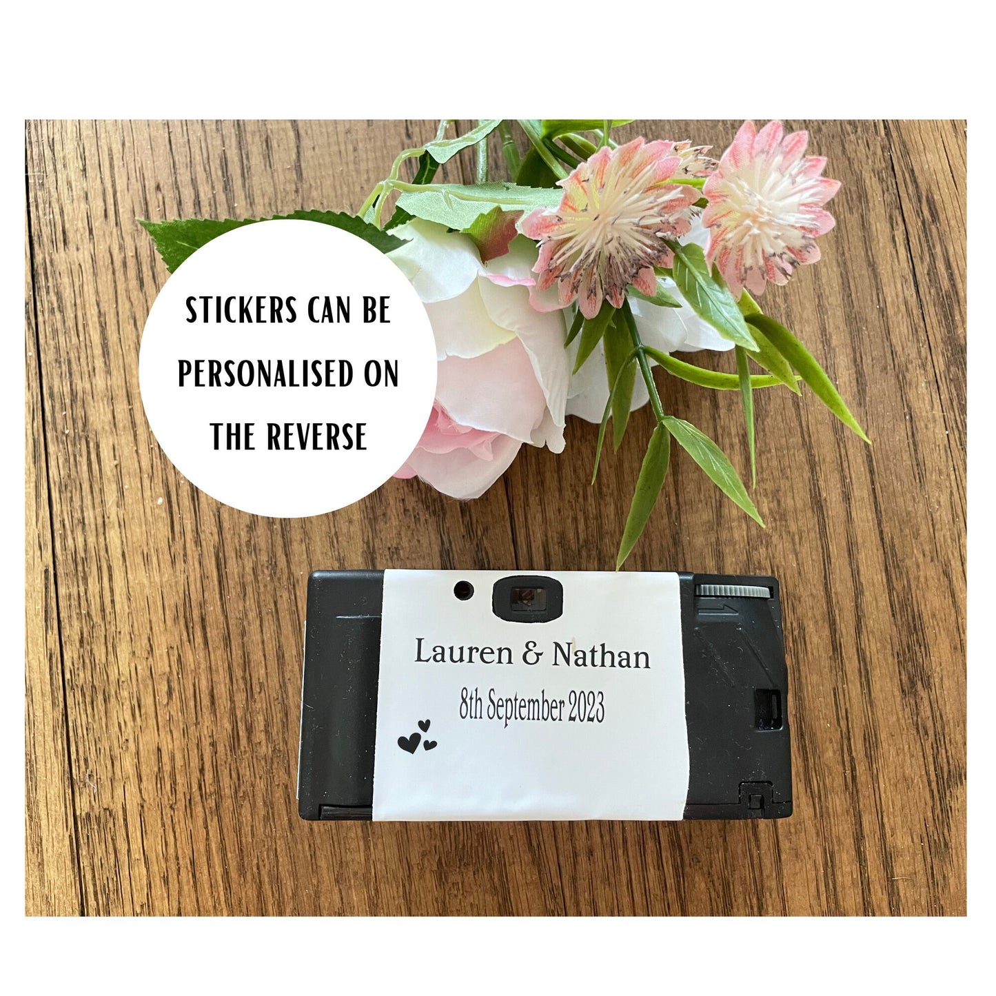 Personalised Wedding Stickers for Agfa Le Box Disposable Camera Favours