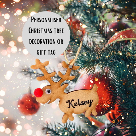 Personalised Christmas Tree Reindeer Decoration